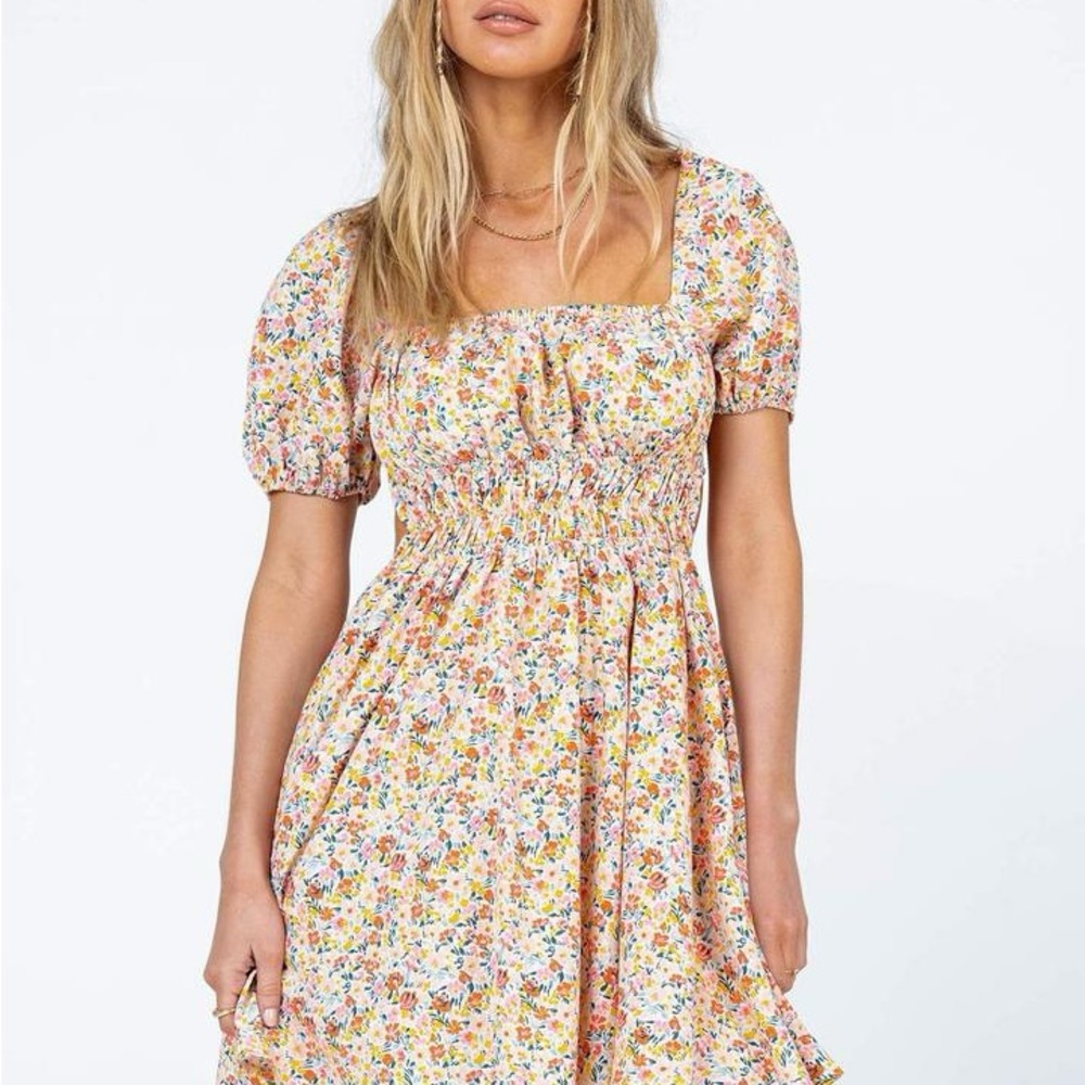 Princess Polly Lillian Mini Dress Multi Floral in Yellow Pink Orange Size 8